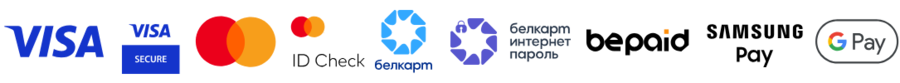 Логотипы платежных систем Visa, Mastercard, Белкарт, Google Pay